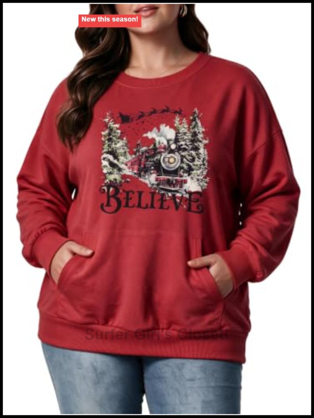Plus Size Christmas Sweatshirt Oversized Pullover Kangaroo Pocket